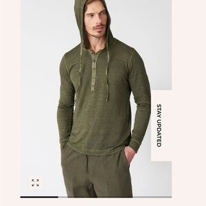 Olive Green Hooded Henley Sweatshirt for Men